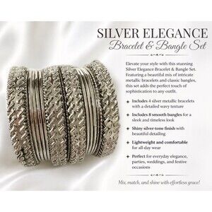 SILVER ELEGANCE Bracelet & Bangle Set- Fashion Jewelry for Women